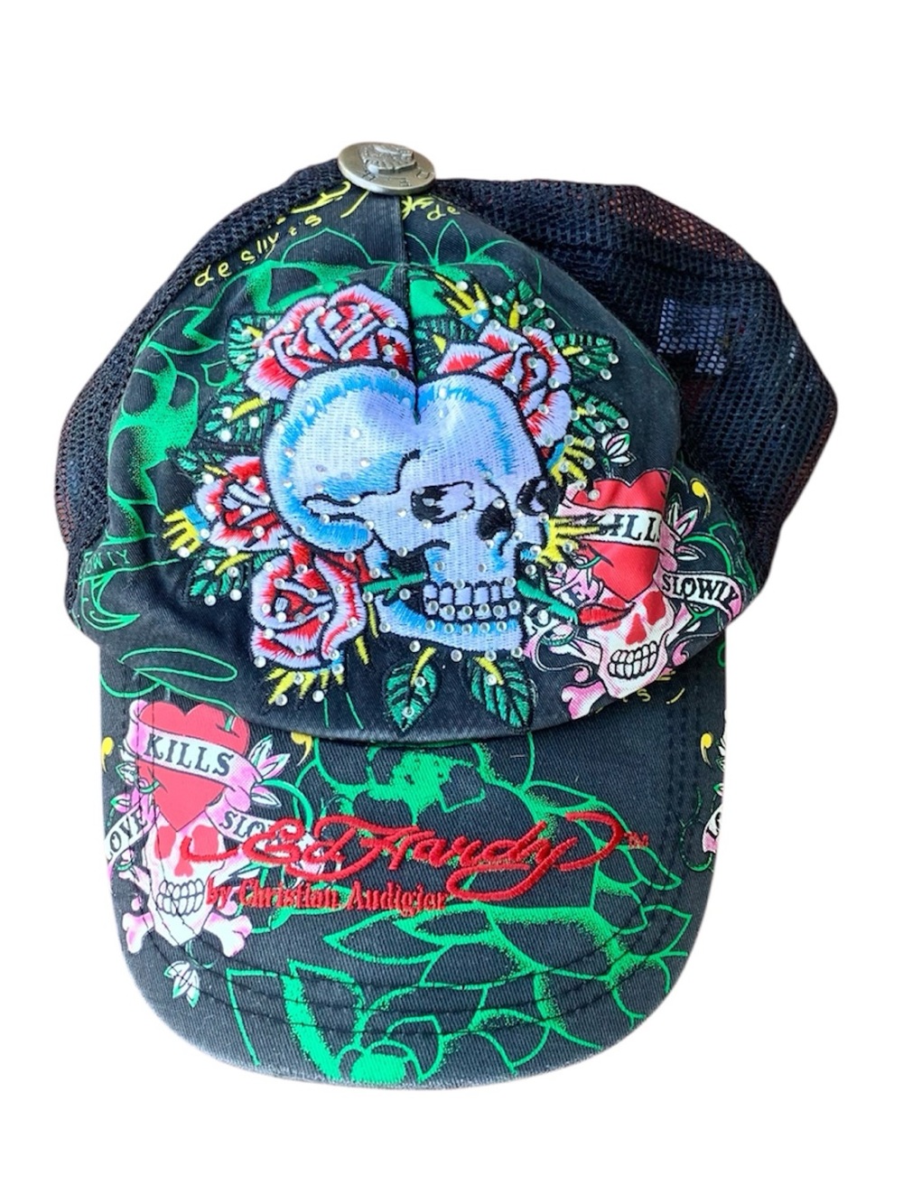 Vintage Y2K Ed Hardy By Christian Audigier Love Kills Slowly Bling Trucker Hat